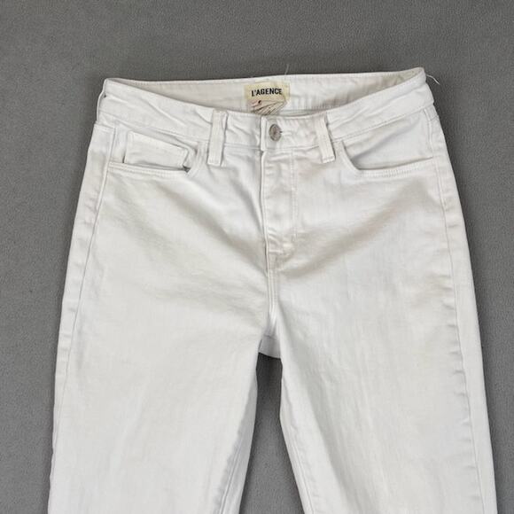 L'Agence Jeans Womens 27 White Flared High Rise Bell Bottom Denim Raw Hem Hippie - Picture 3 of 16